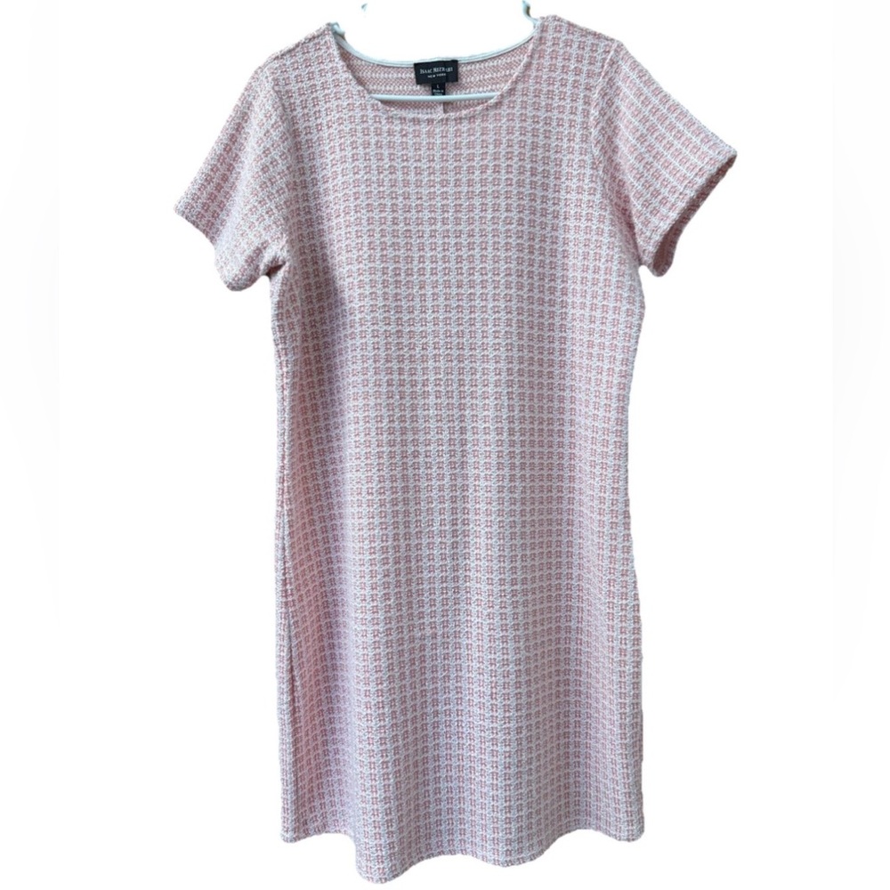 Isaac Mizrahi pink and white tweed style dress Short Sleeve Large textured knit